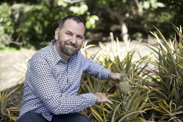  The Curator in the kitchen garden with a pineapple at Vaucluse House.