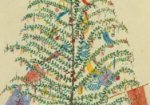 A watercolour painting of a Christmas tree with colourful decorations, 1860.