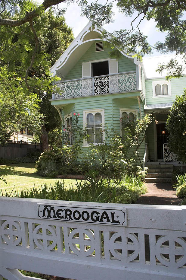 The Meroogal front gate - the lilly pilly tree can be seen to the left of the house.