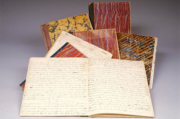 A display of Tot Thorburn's diaries.