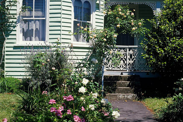 A view of the garden path leading to front verandah of Meroogal