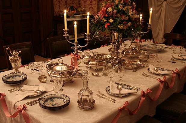 Recreated festive table setting for Alexander Macleay's 80th birthday celebration.