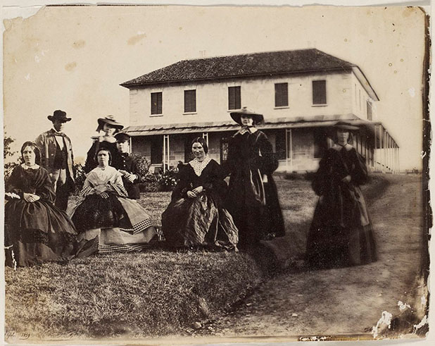 Mrs Edwin Rouse and family at Rouse Hill, the house can be seen behind.