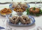 Celebration meal, part of the recreation of a symetrical a la Francaise setting, filmed for the Eat Your History exhibition