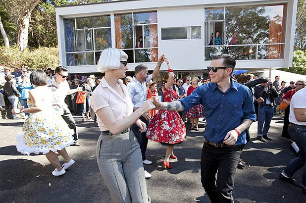 Couples dancing at the Fifties Fair at Rose Seidler House.