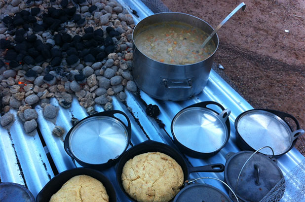 Food cooking on the barbeque.