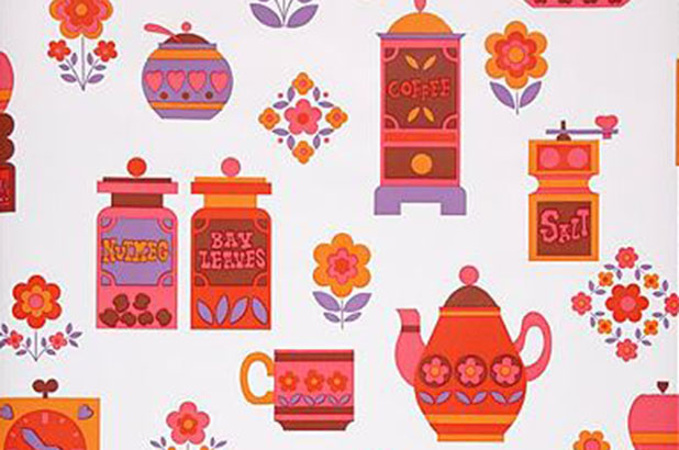 Pots and canisters wallpaper, c1970.