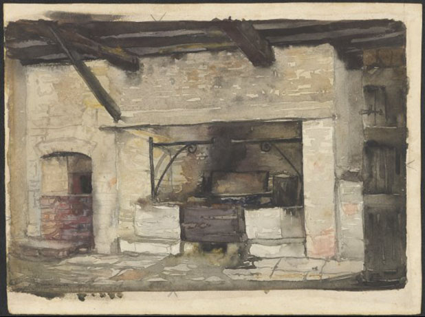 Kitchen and fireplace at Berrima, New South Wales, Hardy Wilson, c1920