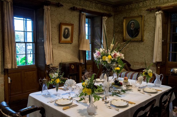 A view of the dining table at Rouse Hill set a la Russe fashion, using collection items.