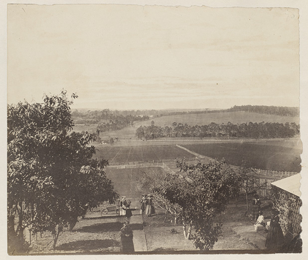 People outside in the garden at Rouse Hill by Major Thomas Wingate