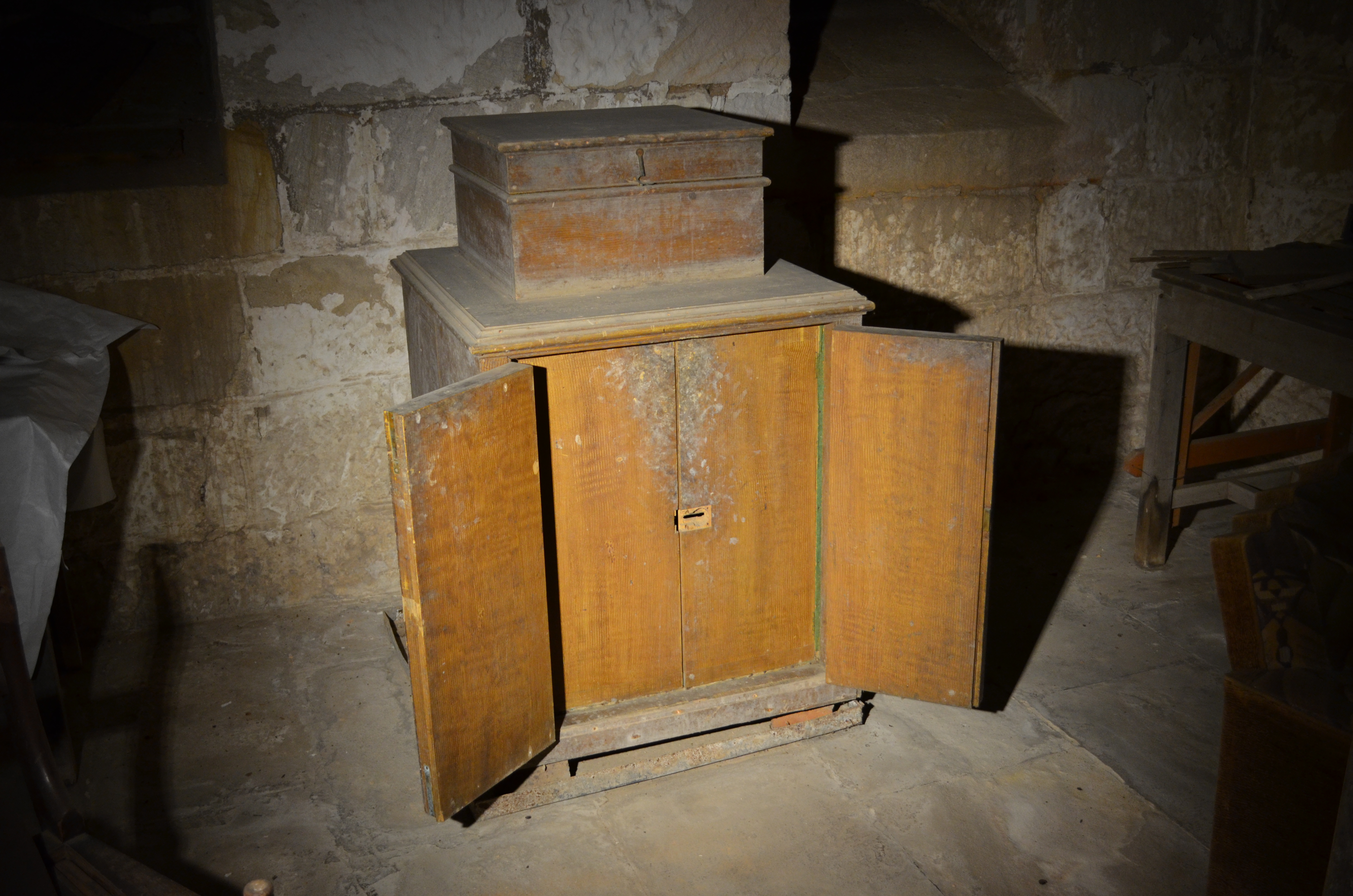 Ice chest at Rouse Hill with outer doors open revealing the insulated compartment within.