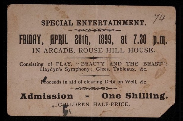 Ticket for a theatrical performance in the arcade at Rouse Hill