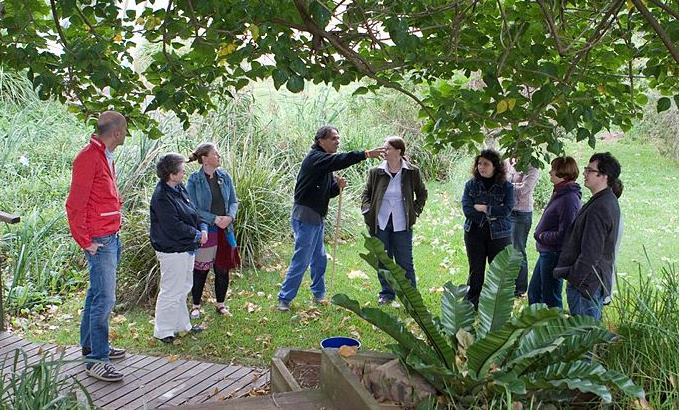 Noel Lonesborough leads staff on the Bush Foods &amp; Medicine Garden Tour, Boolarng Nangamai Aboriginal Art and Culture Studio