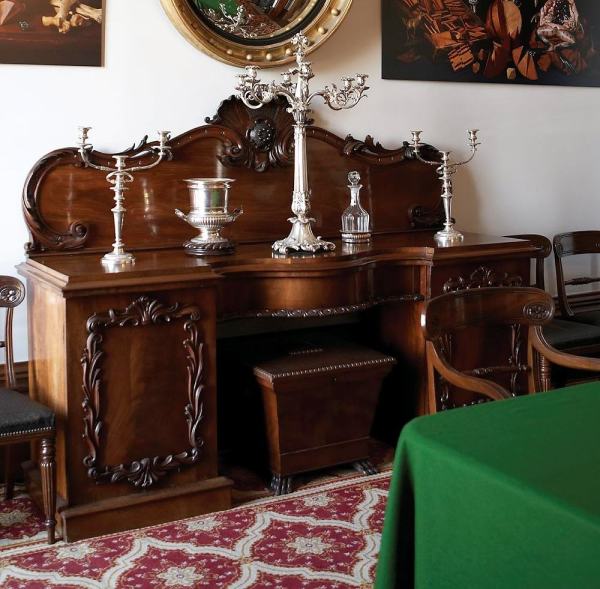 Sideboard at Elizabeth Bay House with a sarcophagus between its pedestal sides