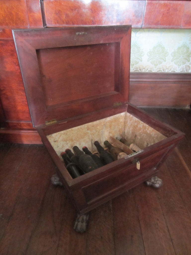 Red cedar (Toona ciliata) wine sarcophagus in the dining room at Camden Park, open to show the lead-lined interior.