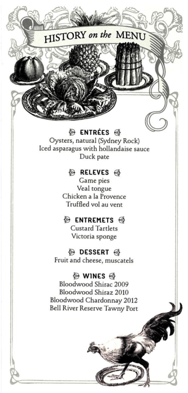 Nineteenth-century inspired menu for 'History on the menu' Orange Wine week event  2014.