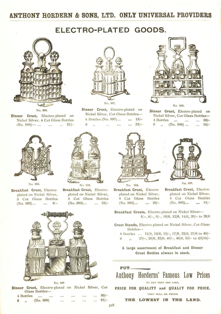 Cruet stands advertised by Anthony Hordern and Sons in their July 1914 catalogue page 528