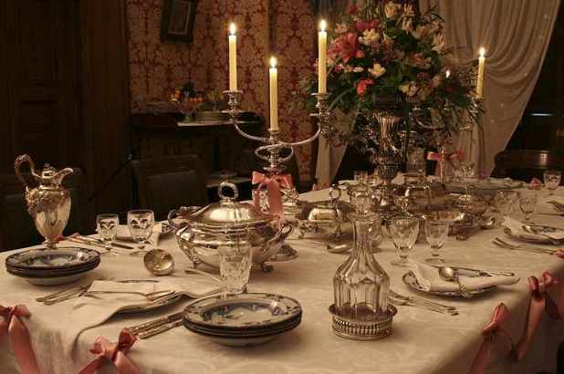 Decanters and claret jugs as part of a setting recreating a birthday held for Alexander Macleay at Lake Innes