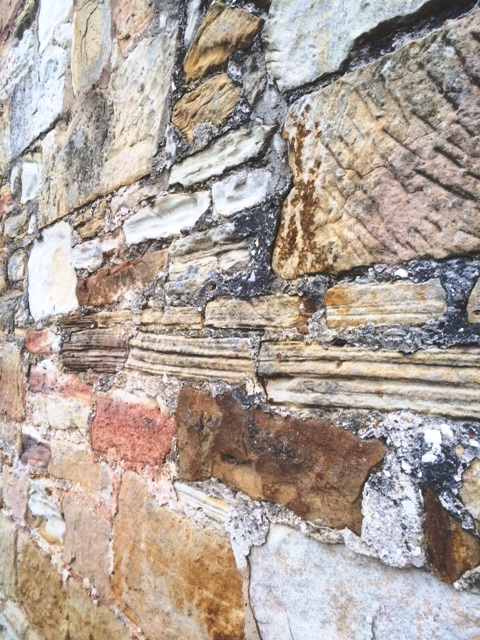 Convict built stone wall with shell-lime mortar, Saltwater River, Tasmania.