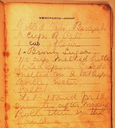 Rolled oat biscuits recipe (now known as Anzac biscuits) undated.